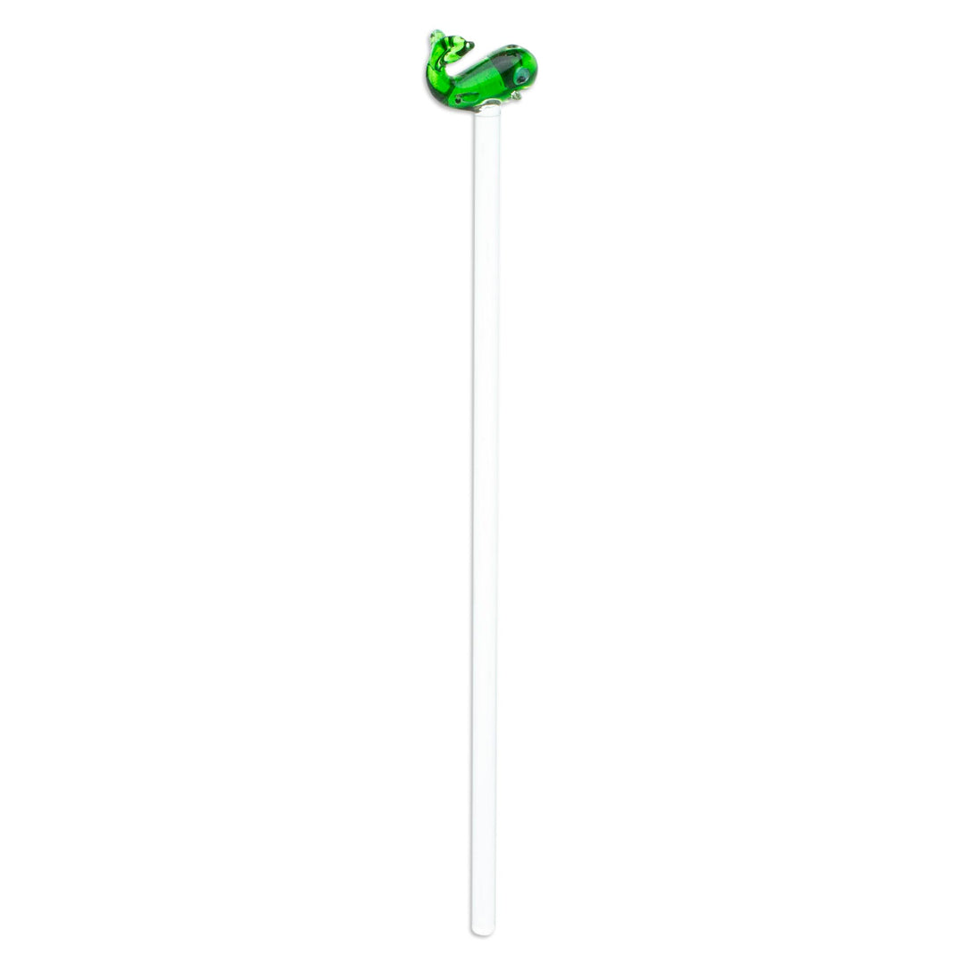 Mexican Recycled Glass Cocktail Stirrer with Green Whale - Cheerful Green Whale