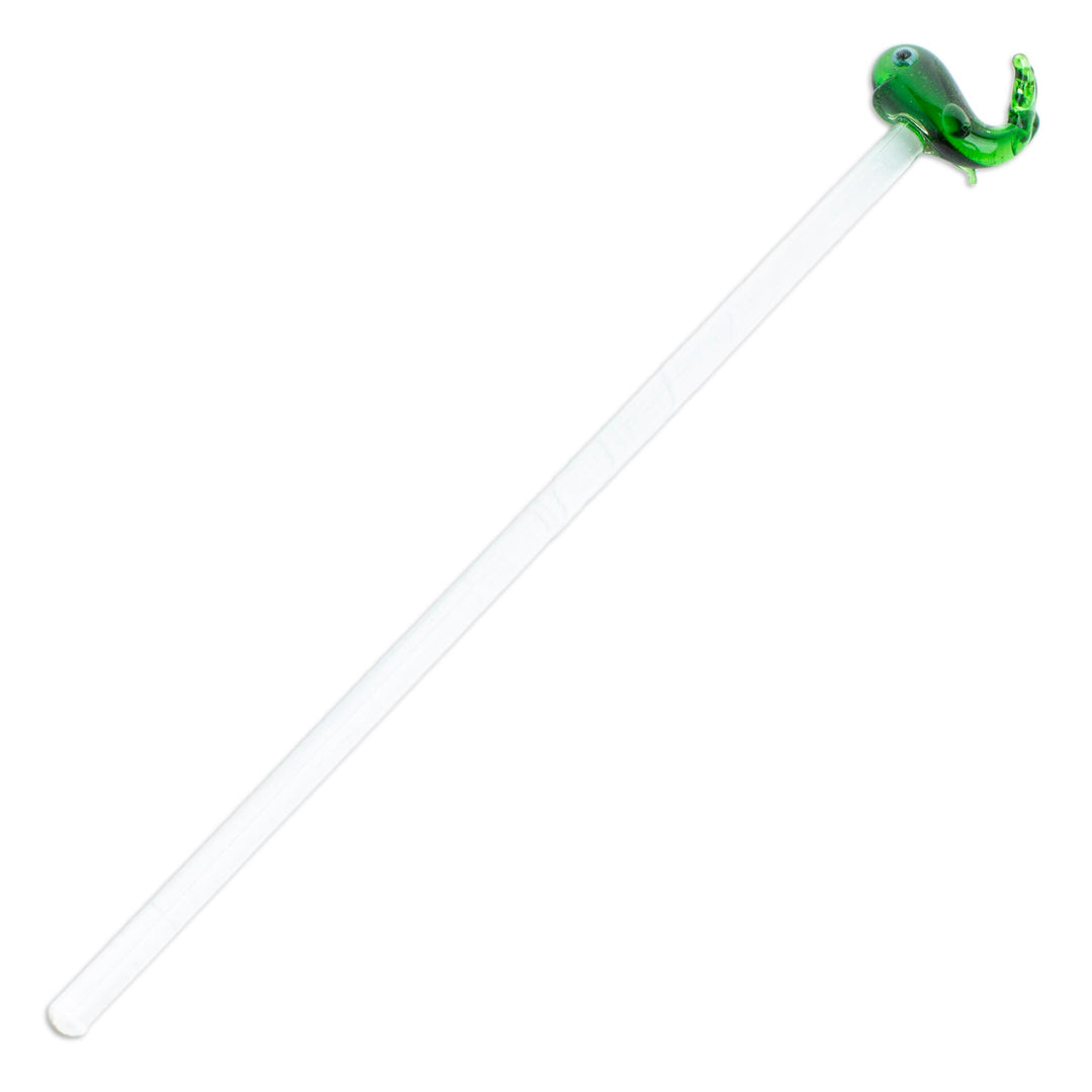 Mexican Recycled Glass Cocktail Stirrer with Green Whale - Cheerful Green Whale