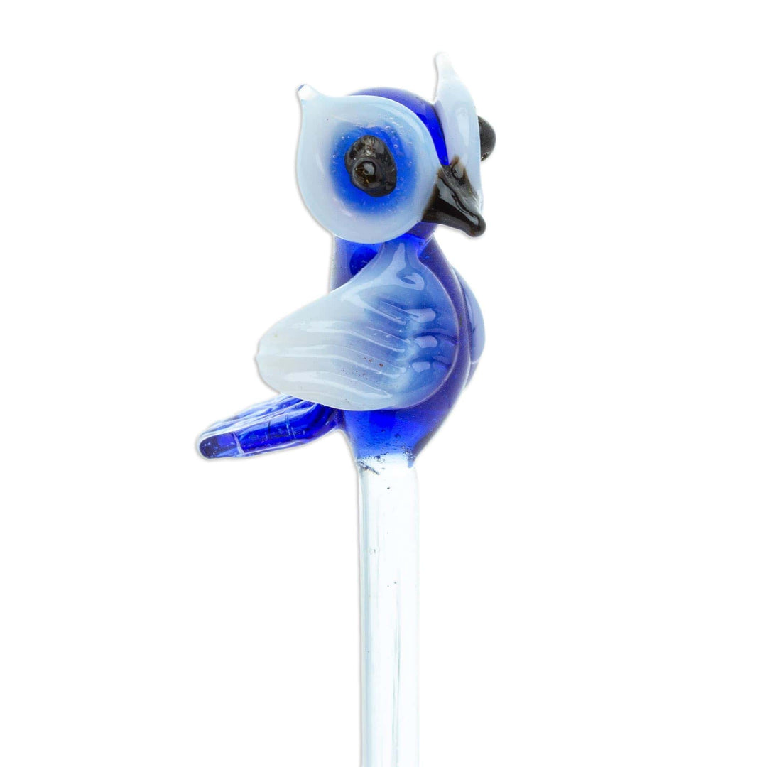 Mexican Recycled Glass Cocktail Stirrer with Blue Owl - Cheeky Blue Owl