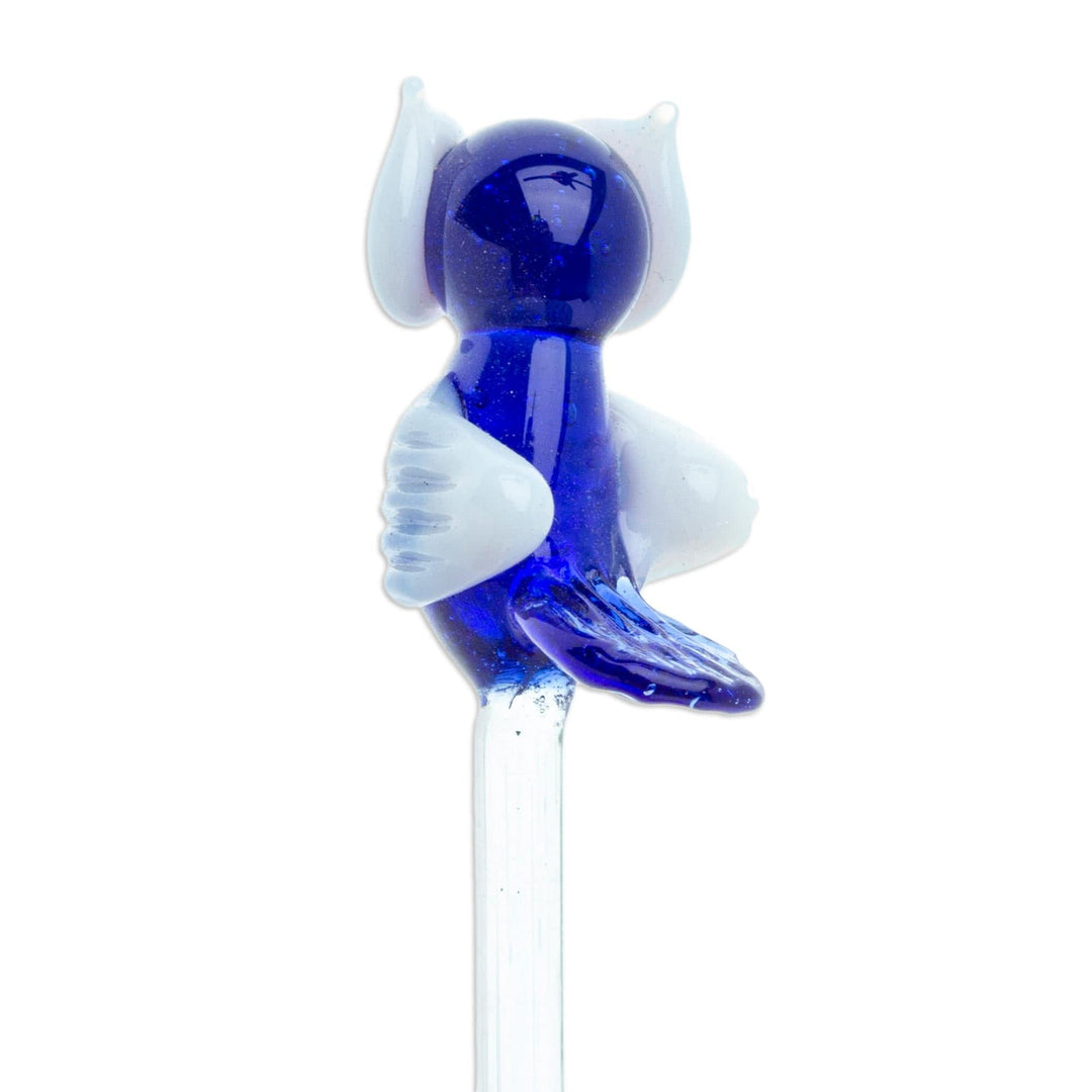 Mexican Recycled Glass Cocktail Stirrer with Blue Owl - Cheeky Blue Owl