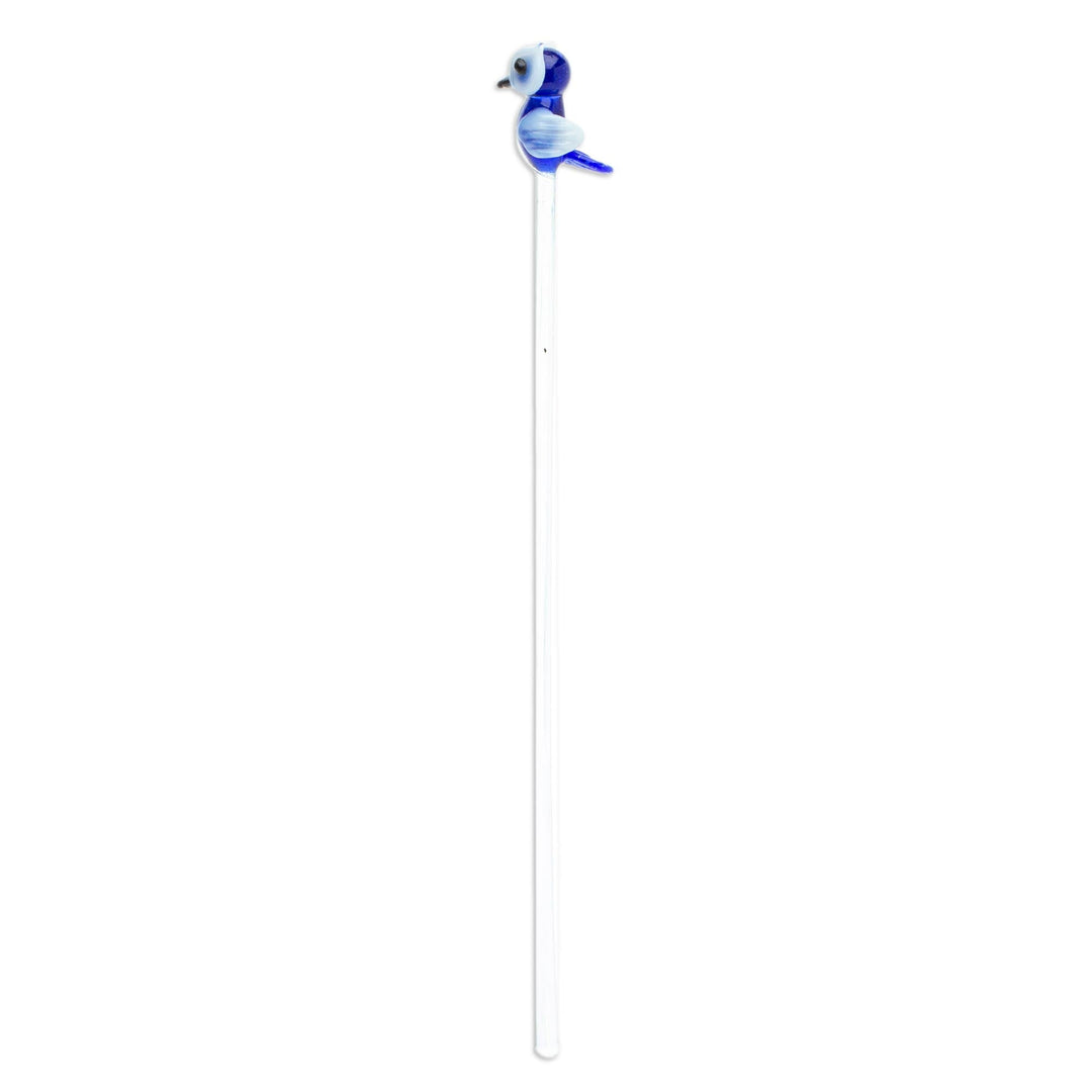Mexican Recycled Glass Cocktail Stirrer with Blue Owl - Cheeky Blue Owl