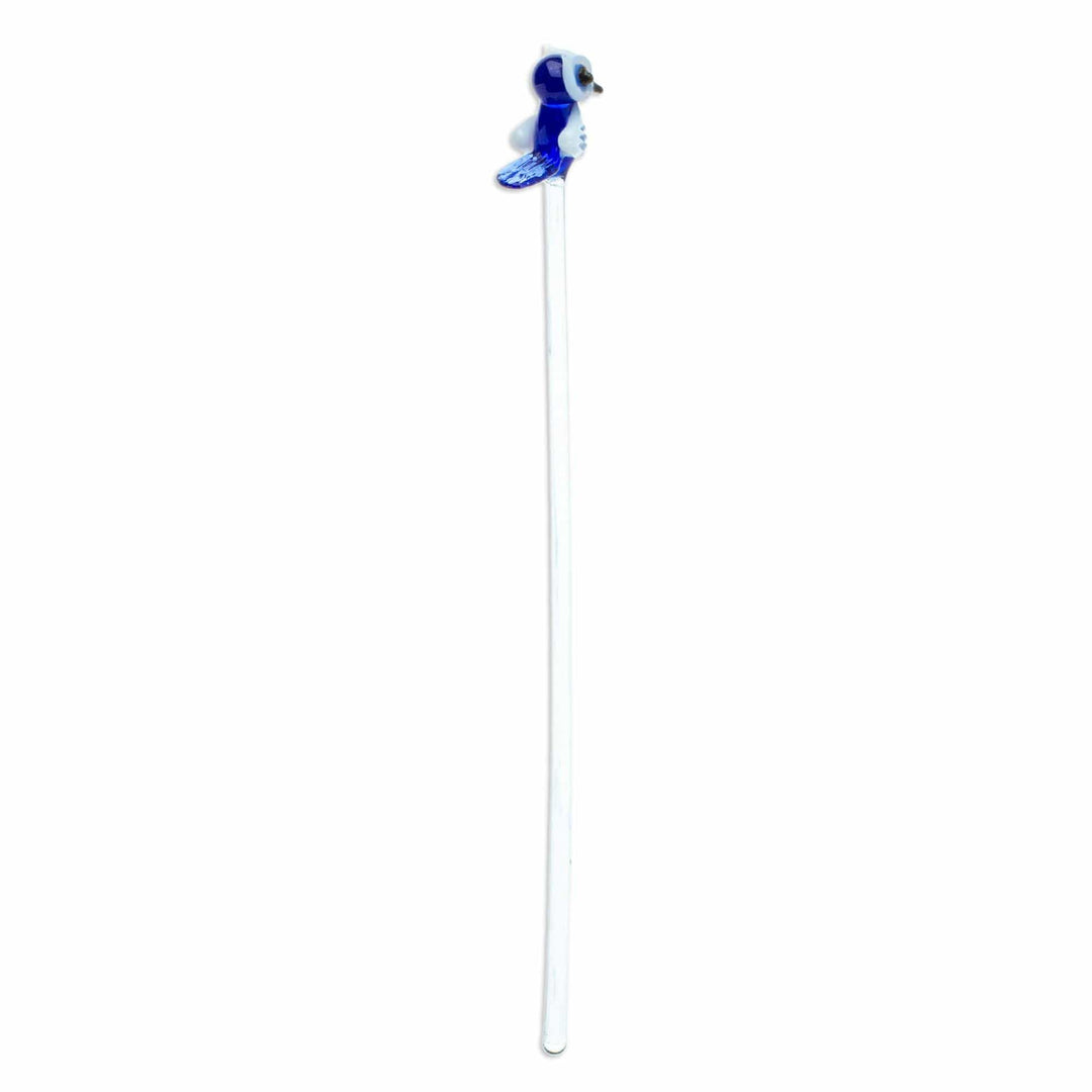 Mexican Recycled Glass Cocktail Stirrer with Blue Owl - Cheeky Blue Owl