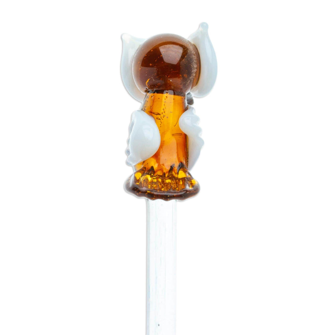 Mexican Recycled Glass Cocktail Stirrer with Brown Owl - Cheeky Brown Owl