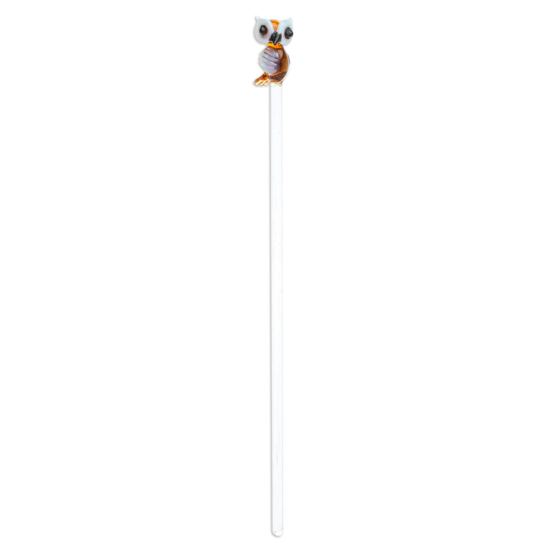 Mexican Recycled Glass Cocktail Stirrer with Brown Owl - Cheeky Brown Owl