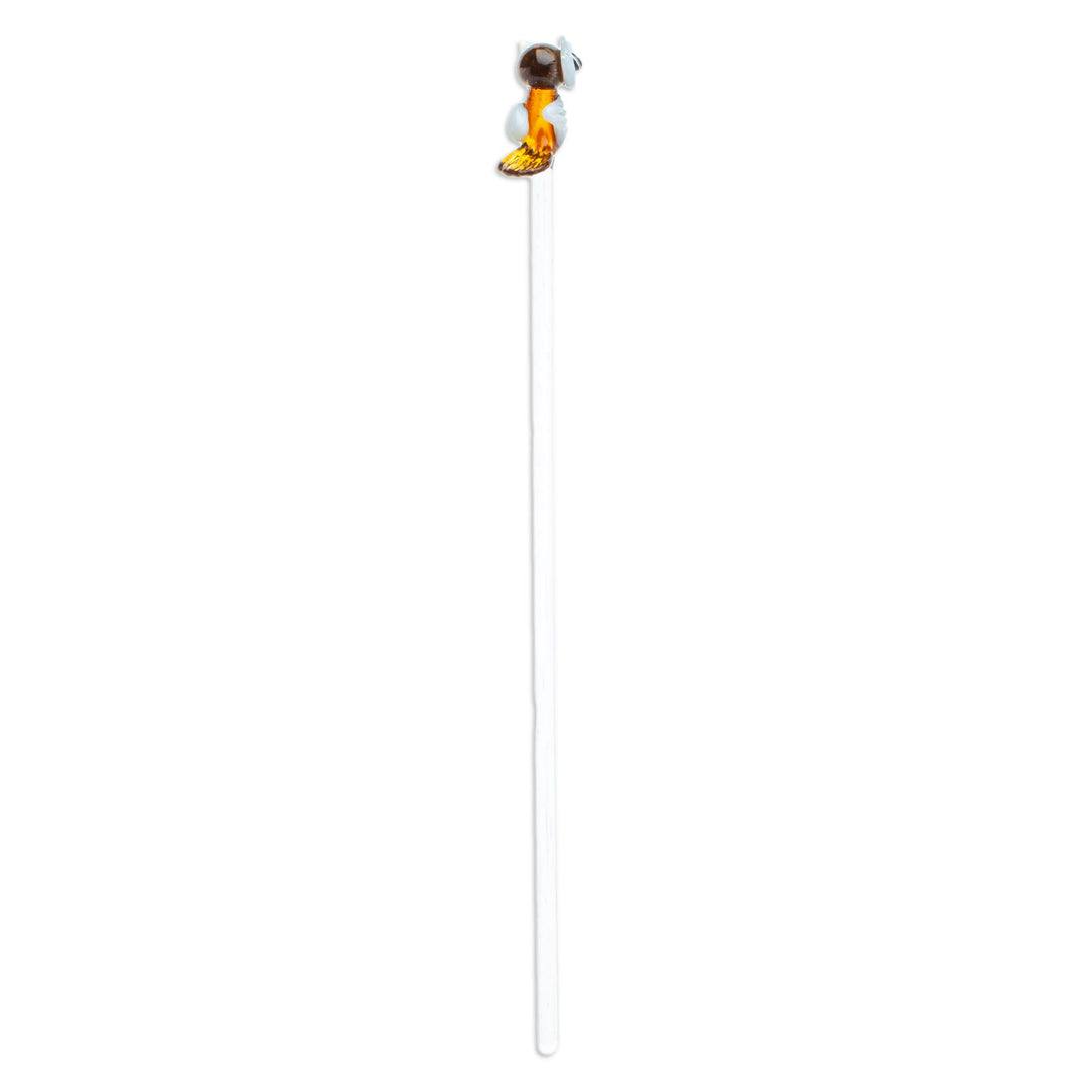 Mexican Recycled Glass Cocktail Stirrer with Brown Owl - Cheeky Brown Owl