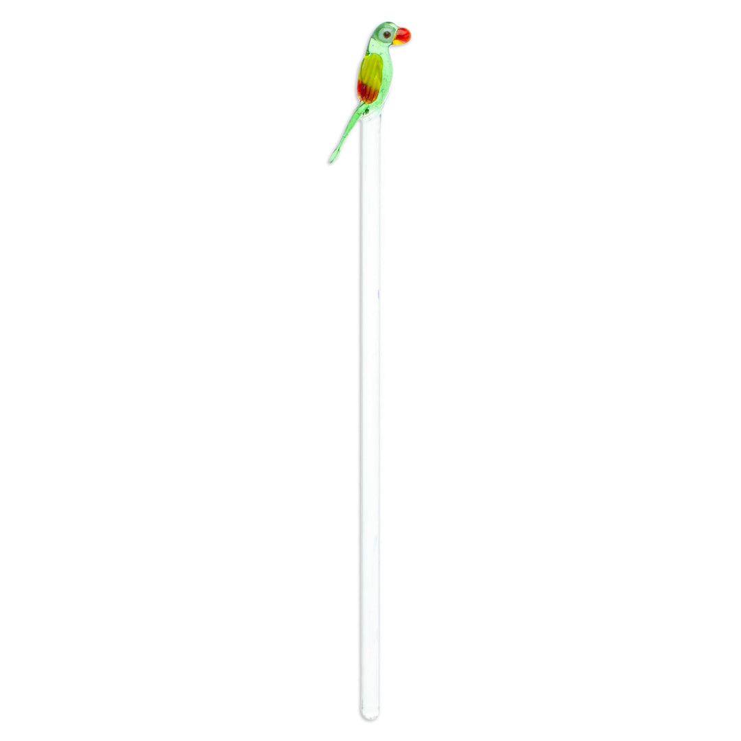 Mexican Recycled Glass Cocktail Stirrer with Colorful Macaw - Charming Macaw