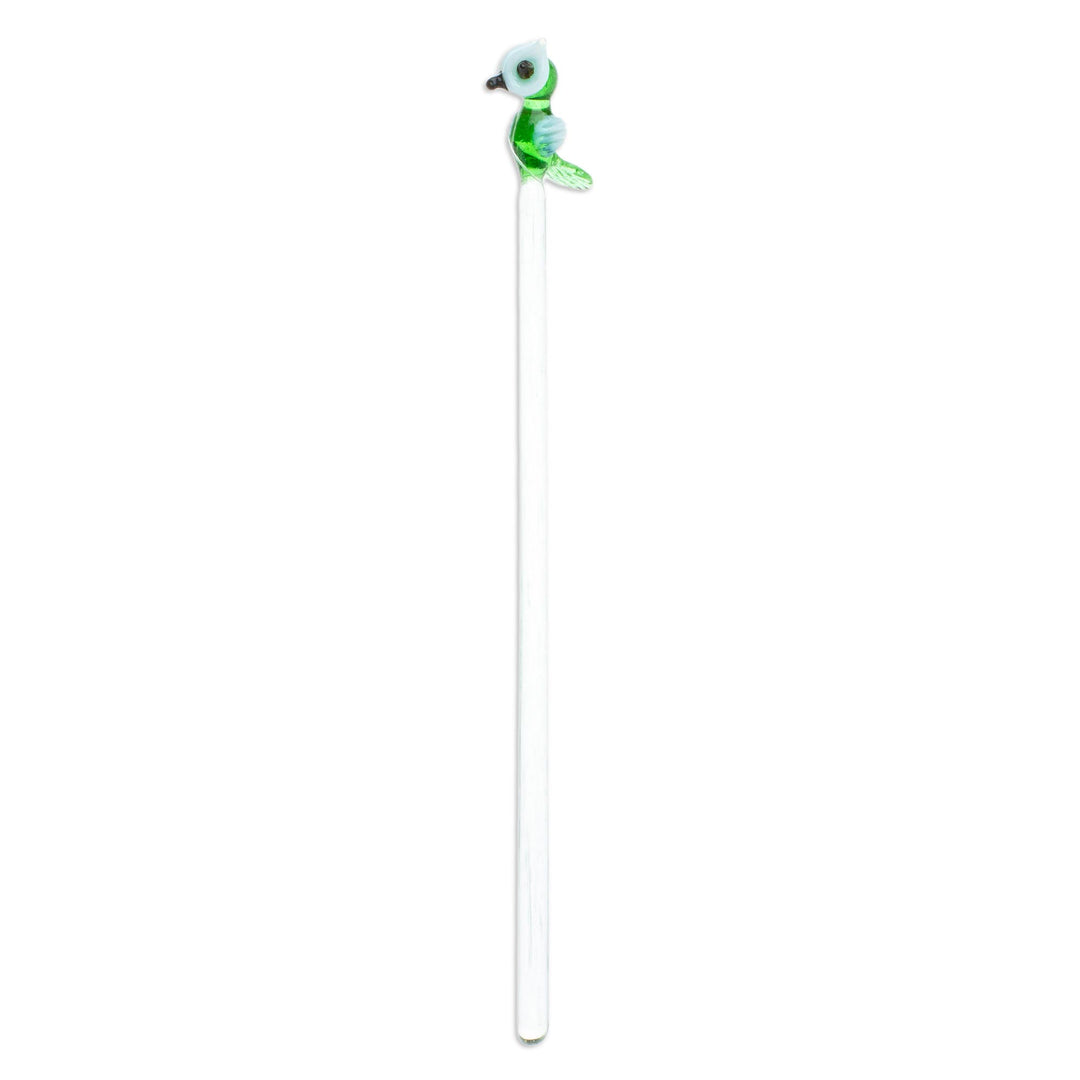 Mexican Recycled Glass Cocktail Stirrer with Green Owl - Cheeky Green Owl