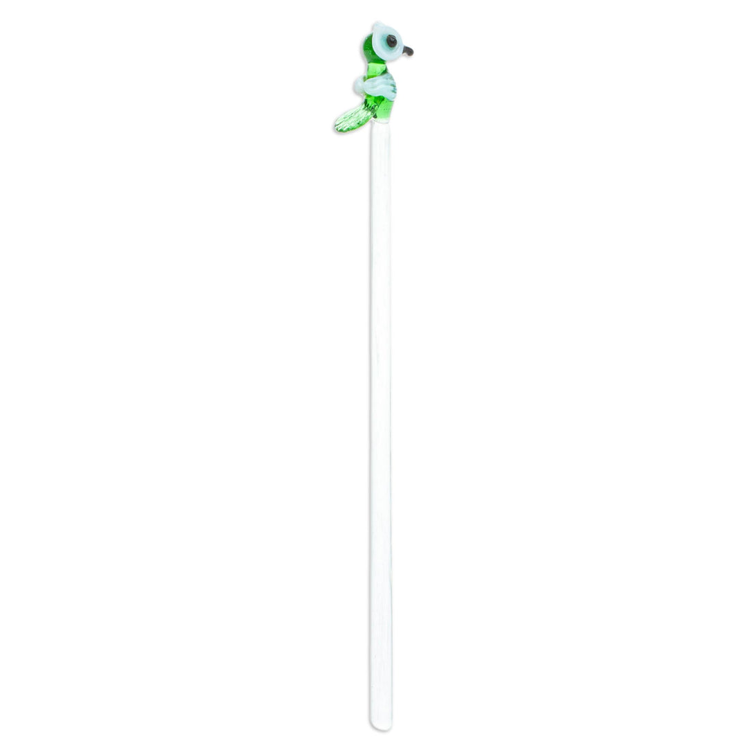 Mexican Recycled Glass Cocktail Stirrer with Green Owl - Cheeky Green Owl