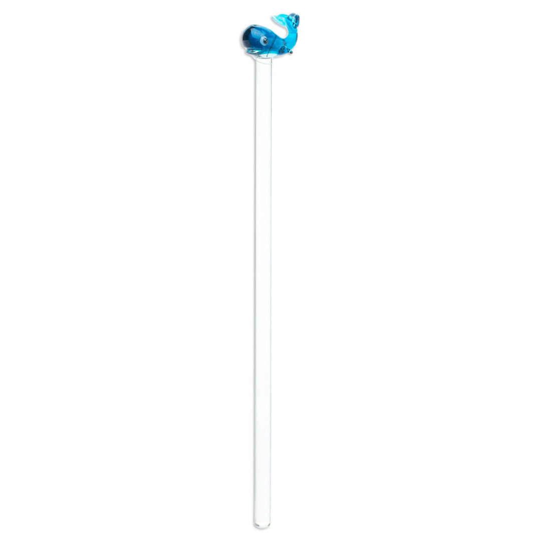 Mexican Recycled Glass Cocktail Stirrer with Blue Whale - Cheerful Blue Whale