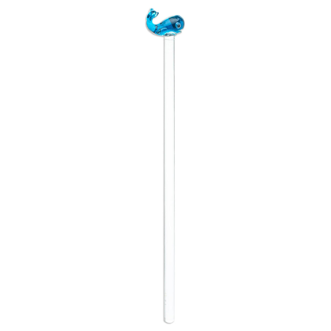 Mexican Recycled Glass Cocktail Stirrer with Blue Whale - Cheerful Blue Whale