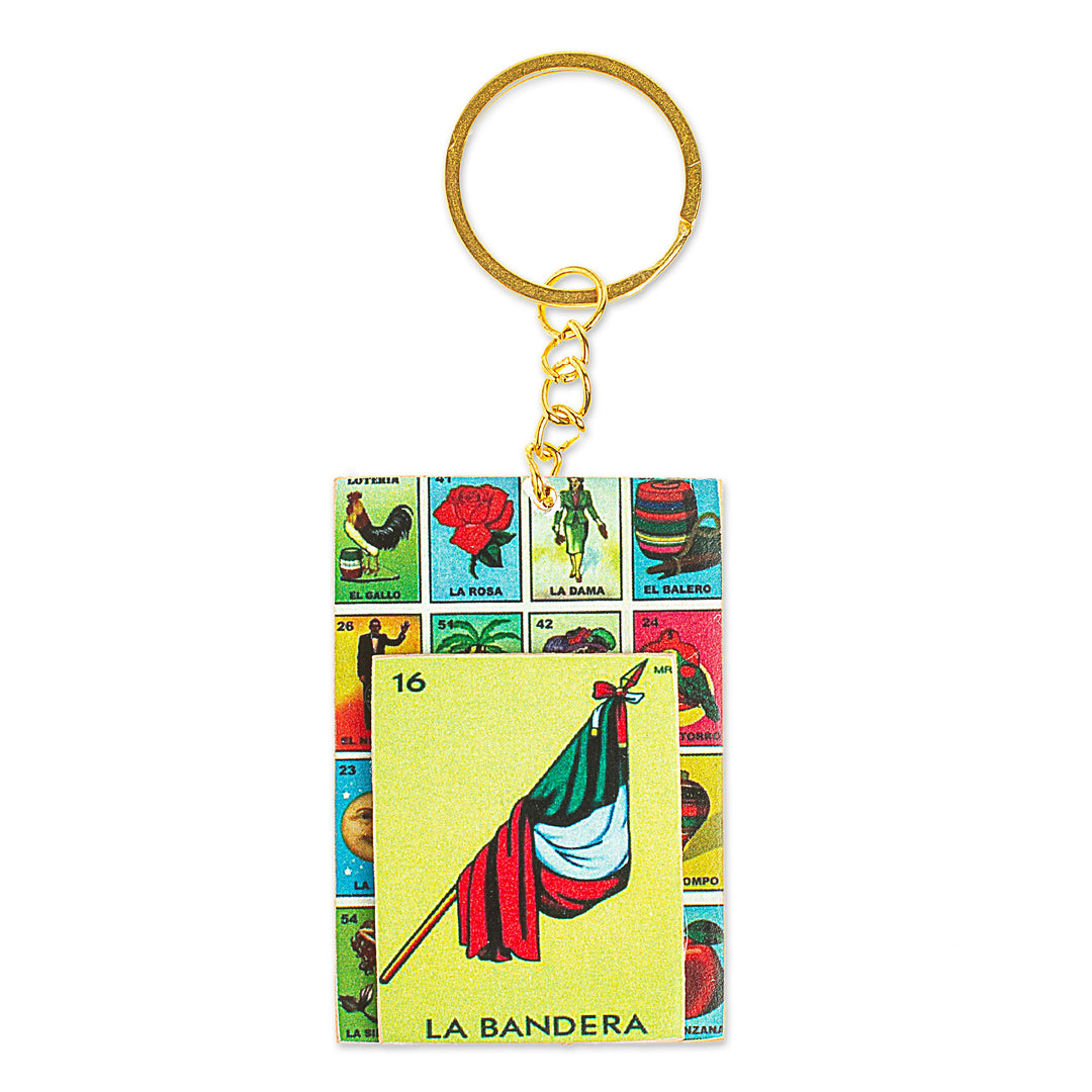 Decoupage Wooden Keychain With Mexican Flag Motif - Mexican Flag