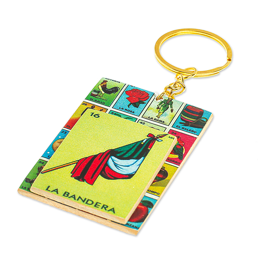 Decoupage Wooden Keychain With Mexican Flag Motif - Mexican Flag