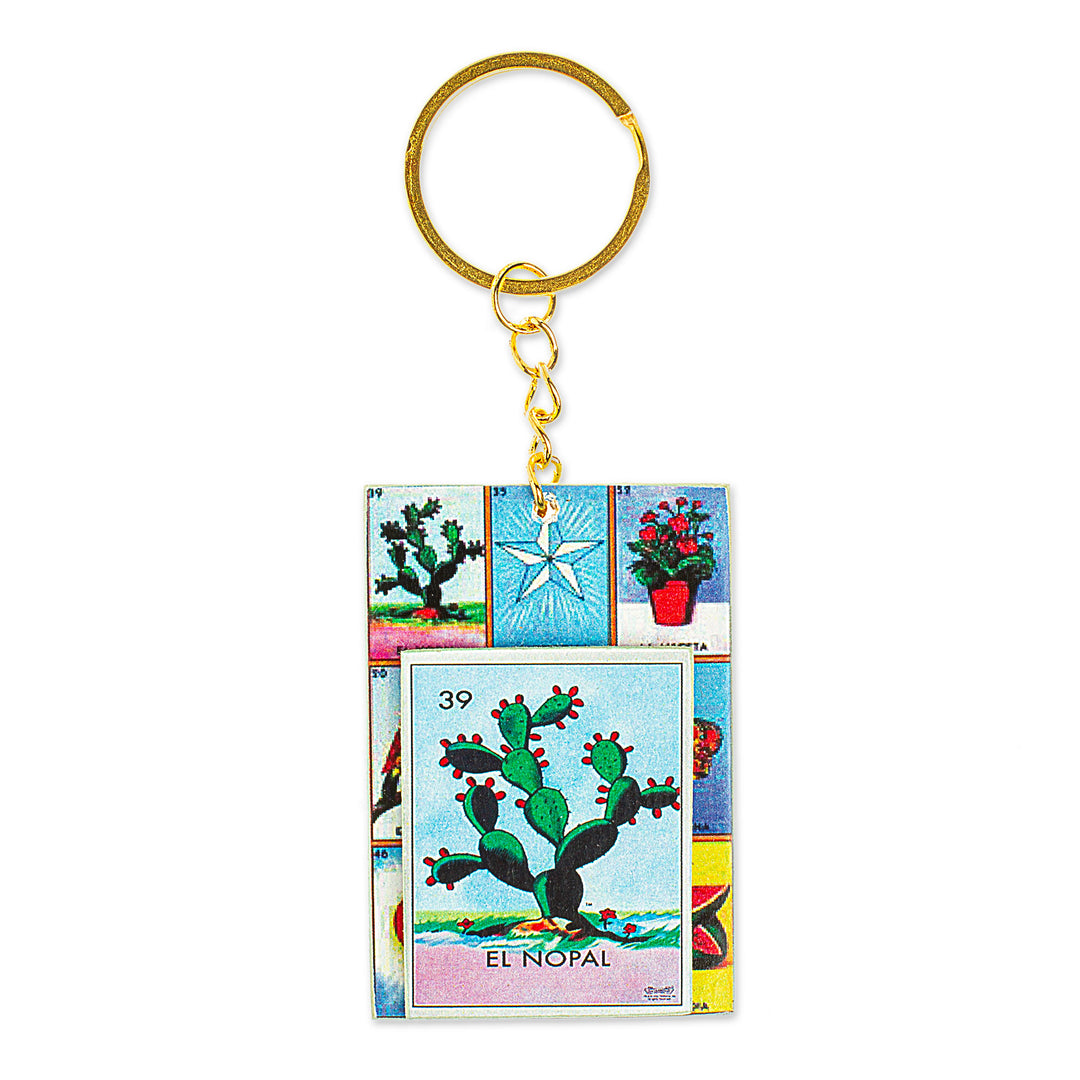 Decoupage Wooden Keychain With Mexican Loteria Game Motif - The Nopal