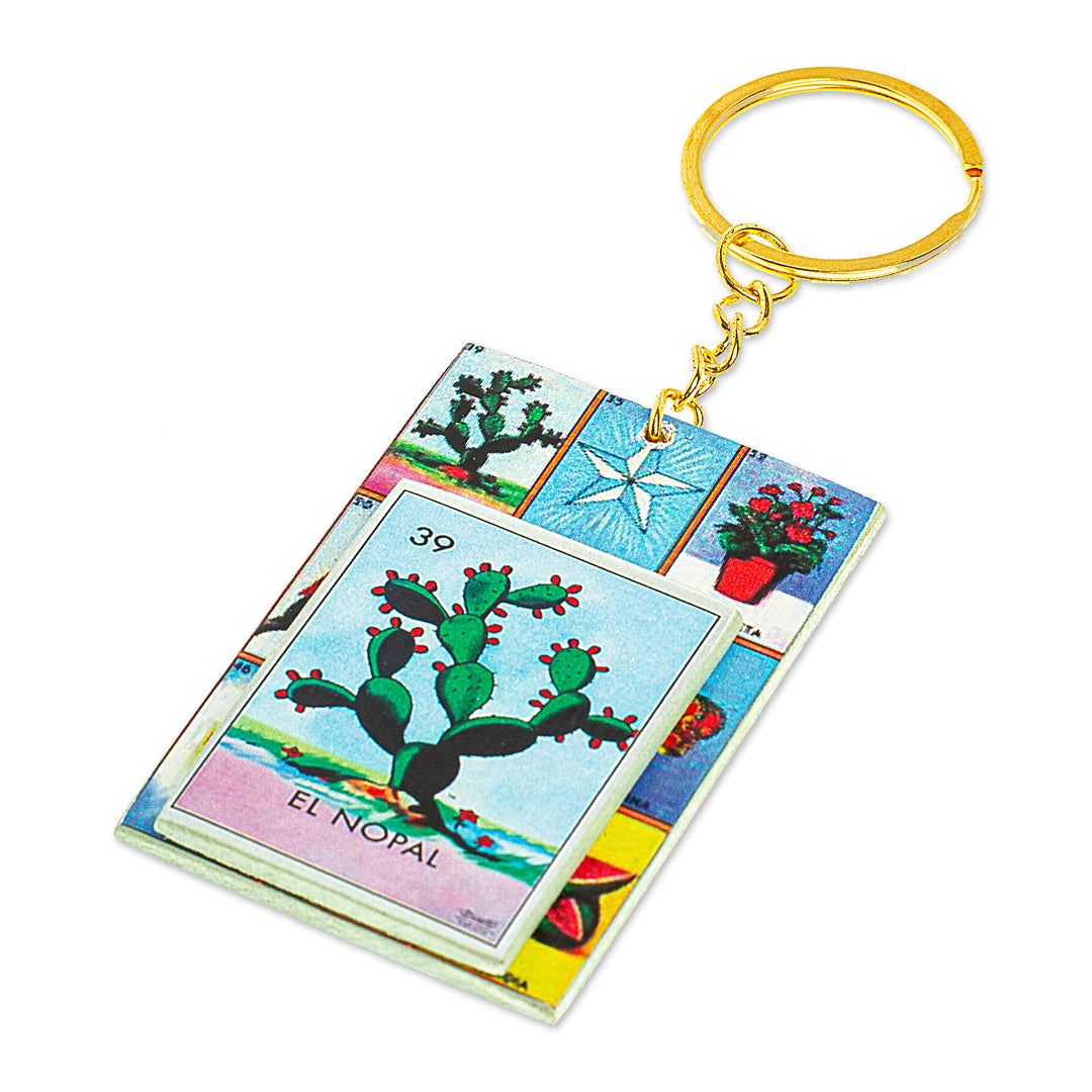 Decoupage Wooden Keychain With Mexican Loteria Game Motif - The Nopal