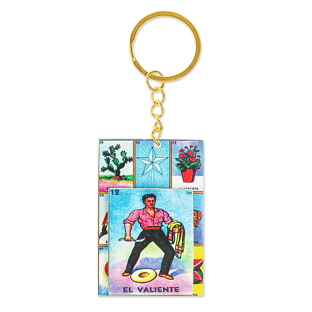 Decoupage Wooden Keychain With Mexican Loteria Game Motif - The Brave One