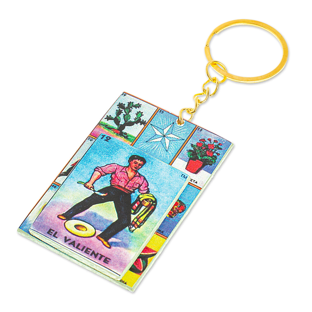Decoupage Wooden Keychain With Mexican Loteria Game Motif - The Brave One
