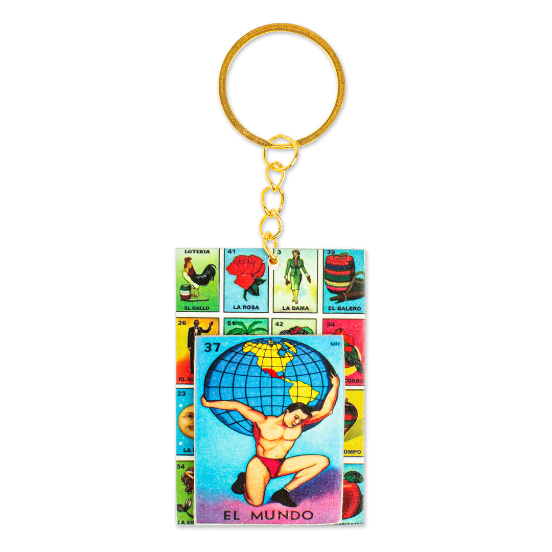 Decoupage Wooden Keychain With Mexican Loteria Motif - The Globe