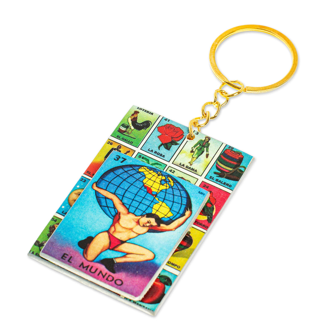 Decoupage Wooden Keychain With Mexican Loteria Motif - The Globe