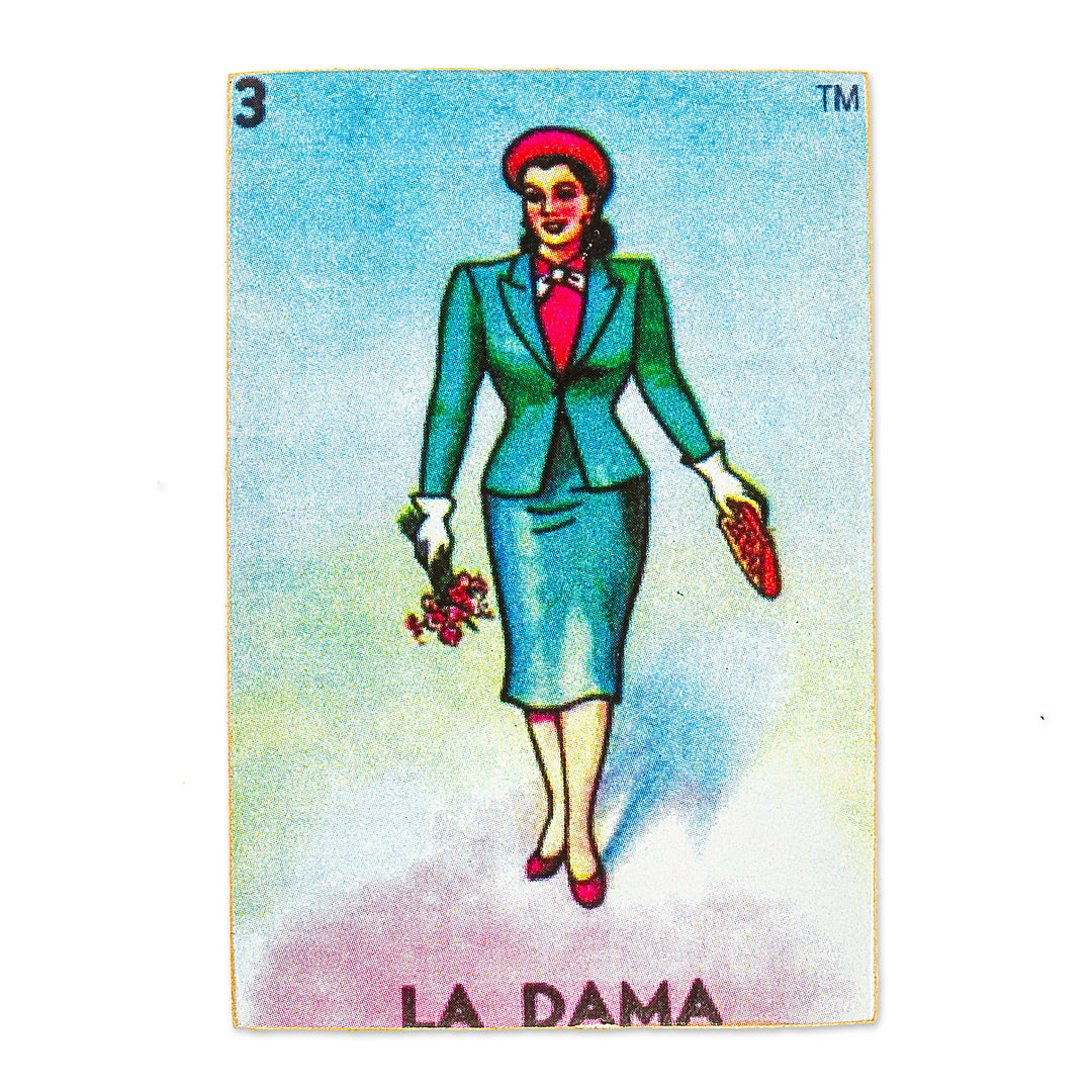 Decoupage Wooden Magnet With Mexican Loteria Card Motif - The Lady