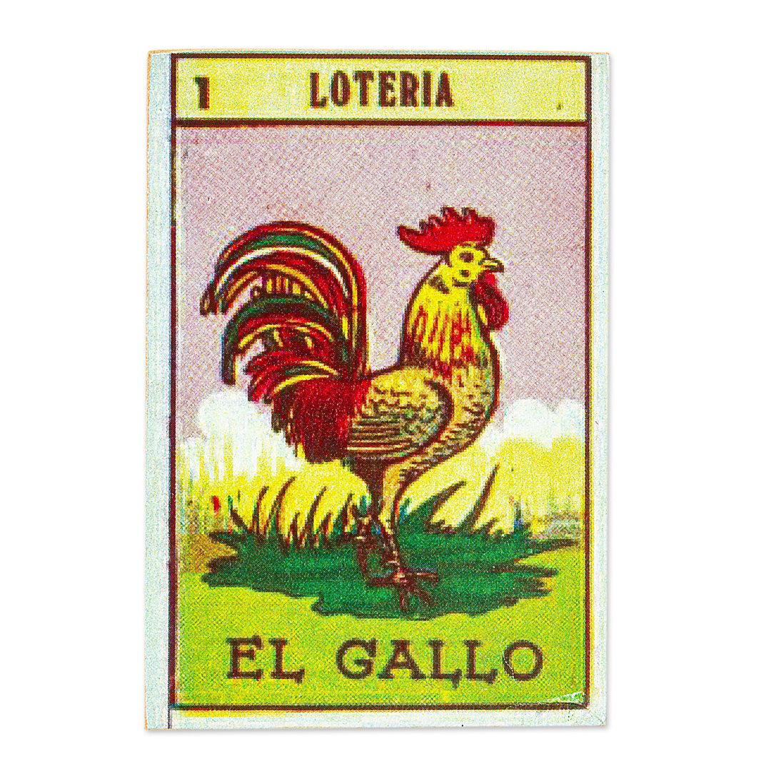 Decoupage Wooden Magnet With Mexican Loteria Card Motif - The Rooster