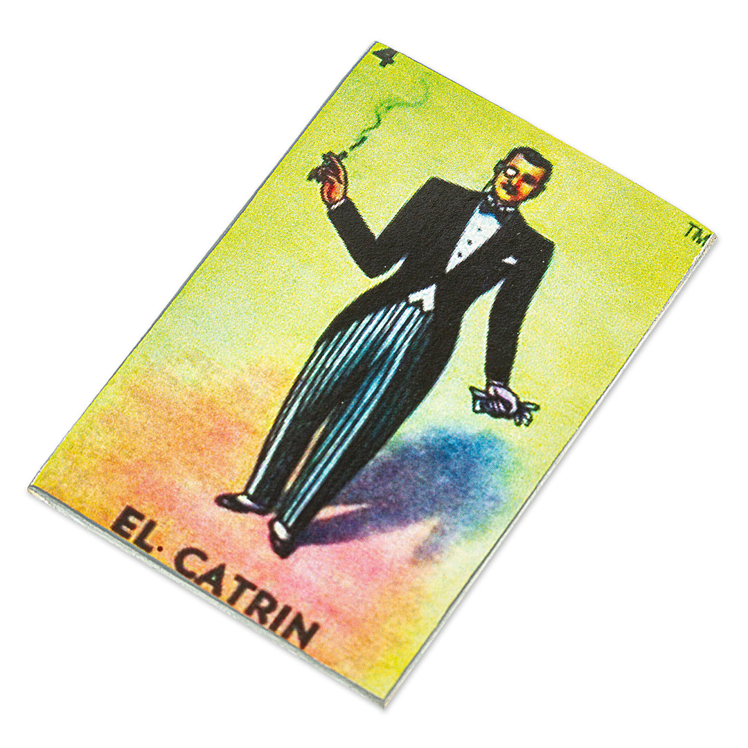 Decoupage Wooden Magnet With Mexican Loteria Card Motif - The Catrin