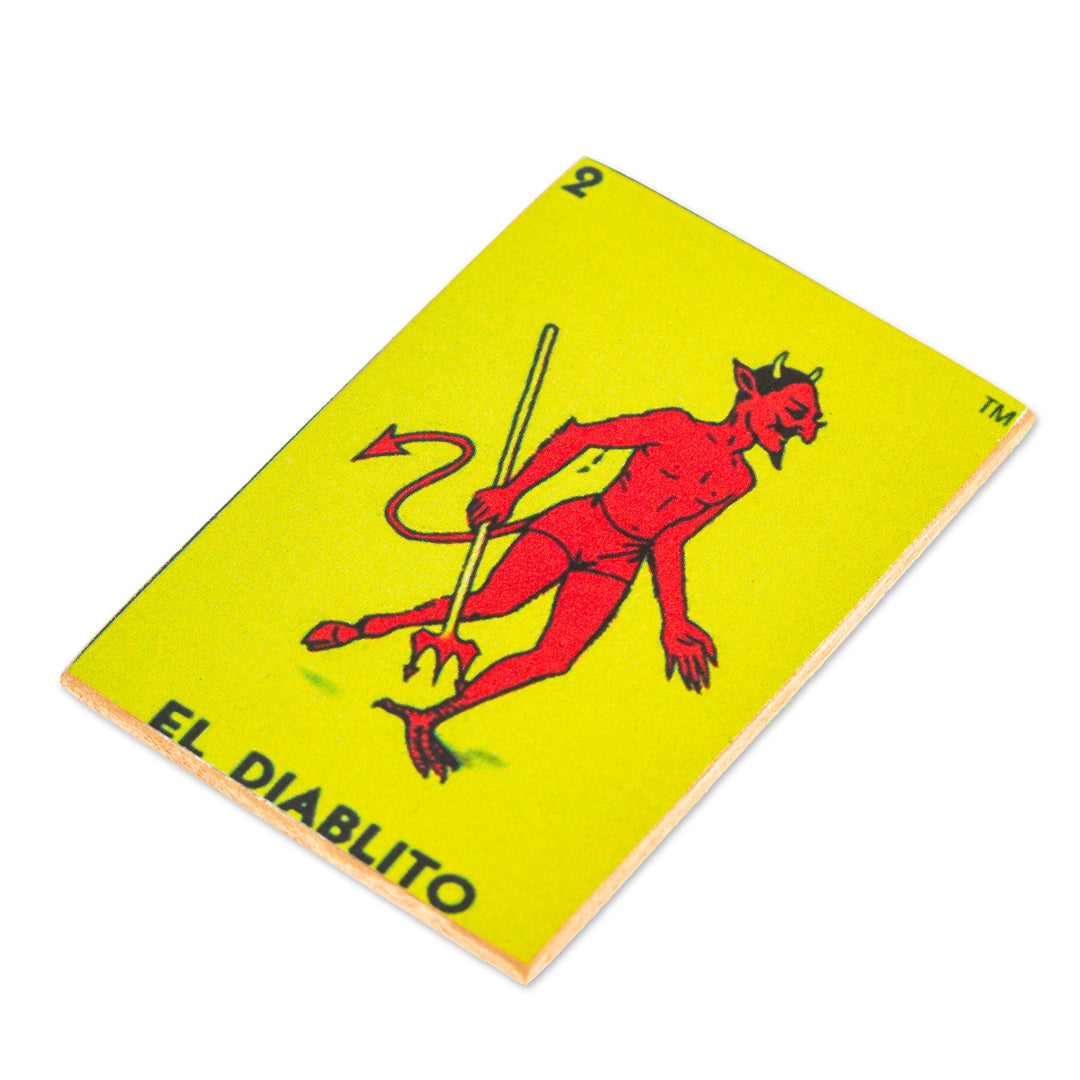 Decoupage Wooden Magnet With Mexican Loteria Card Motif - The Little Devil