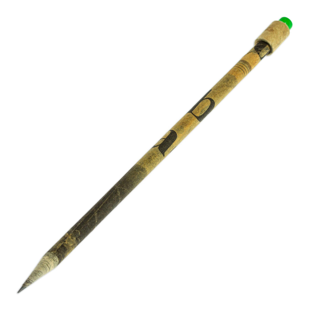 Vintage Handmade Recycled Paper Pencil with Green Eraser - News of Yesterday