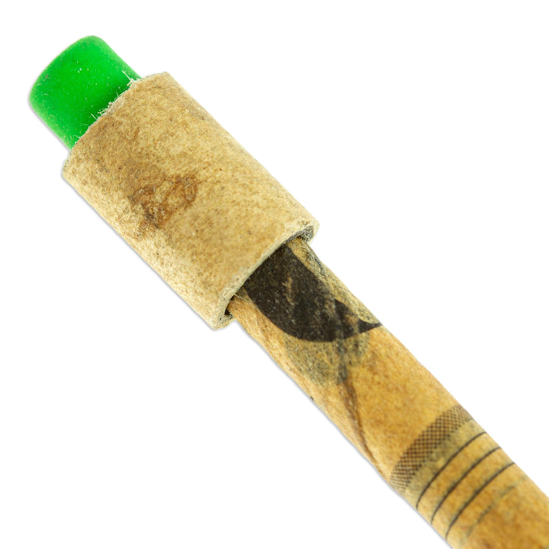 Vintage Handmade Recycled Paper Pencil with Green Eraser - News of Yesterday