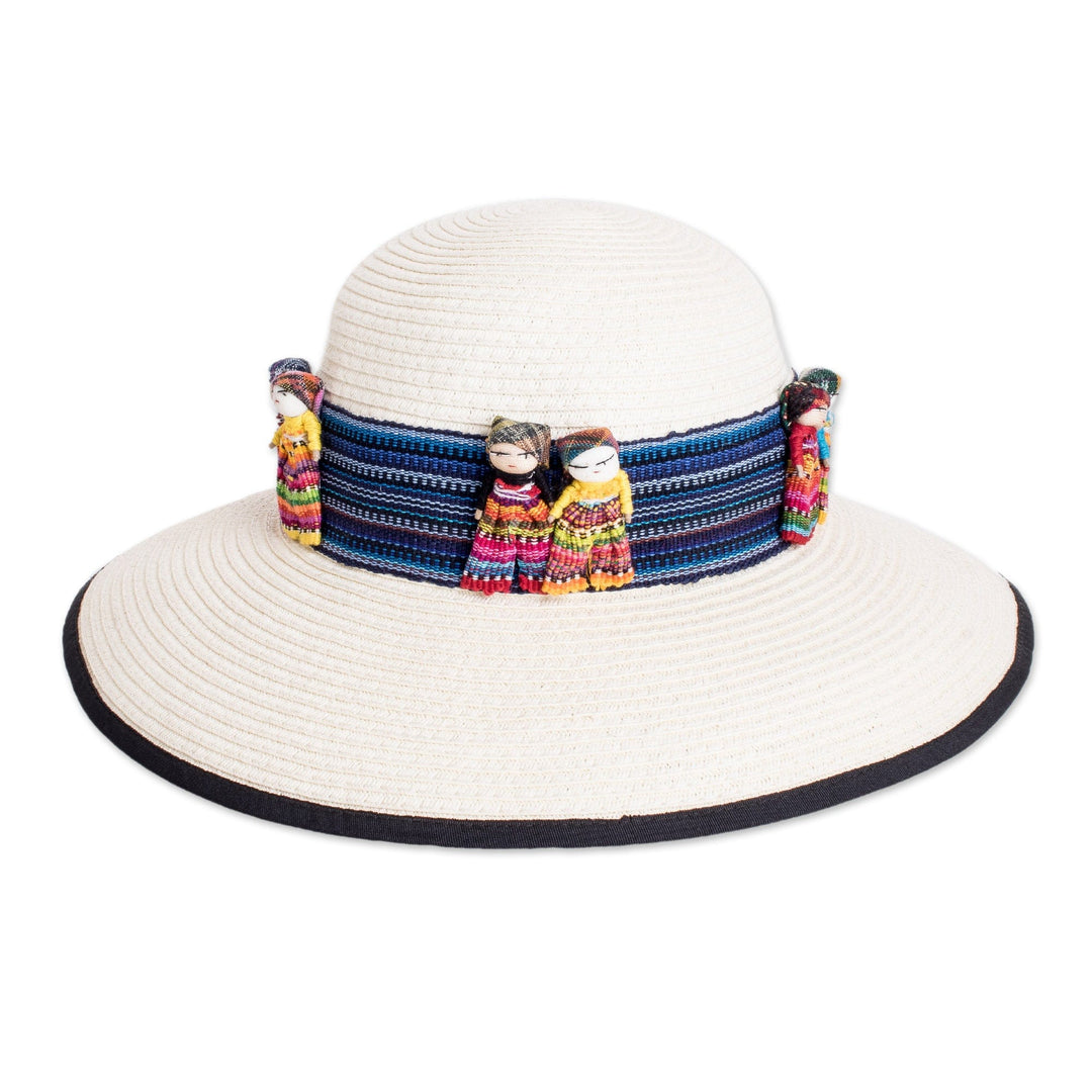 Handmade Worry Dolls Ribbon-Type Hat Band from Guatemala - Worry-Free