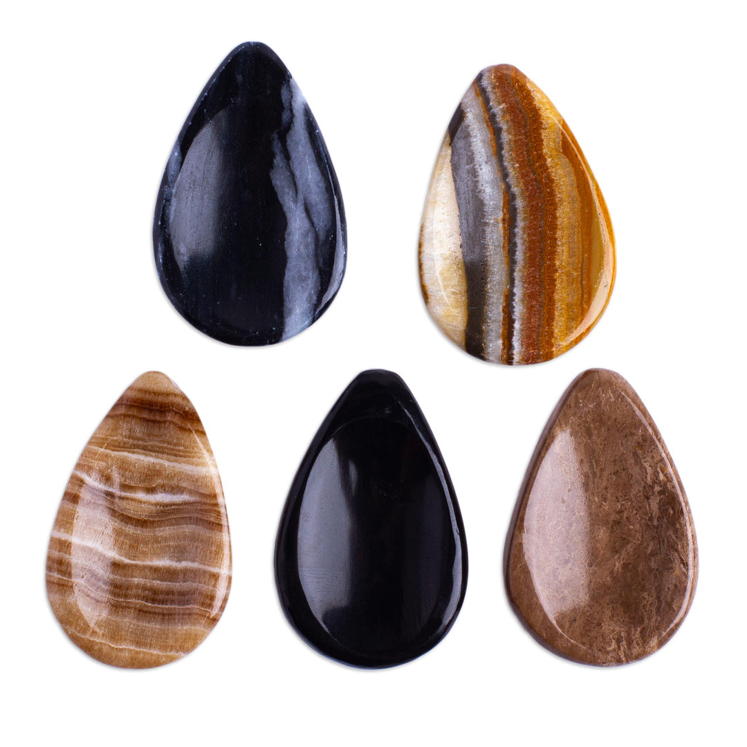 Drop-Shaped Stone Amulets (Pair) - Black and White Drop