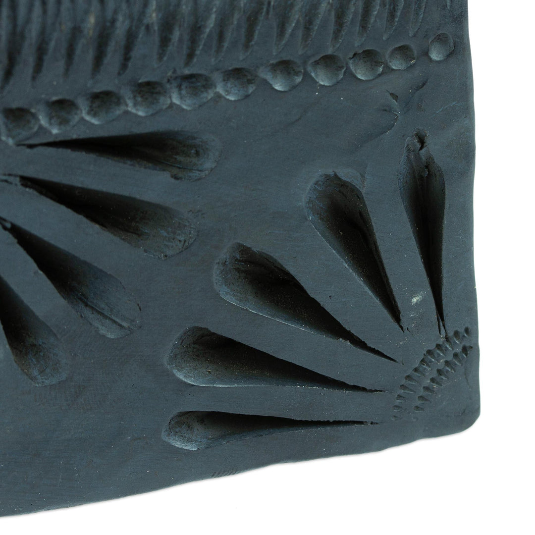 Mexican Handmade Barro Negro Black Ceramic Mini Flower Pot - Square & Peacock