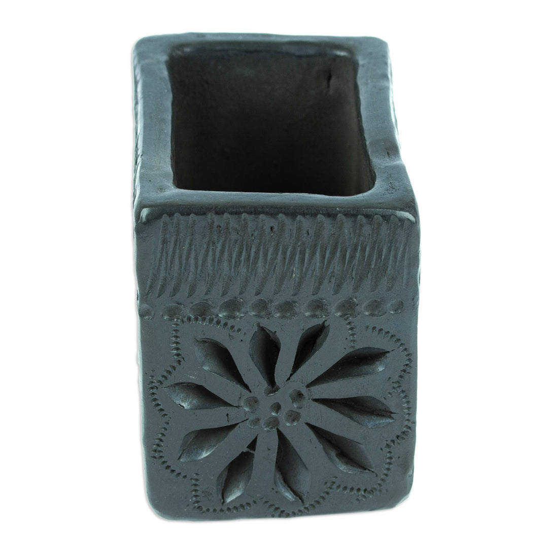 Barro Negro Black Ceramic Mini Flower Pot Handmade in Mexico - Square & Flower