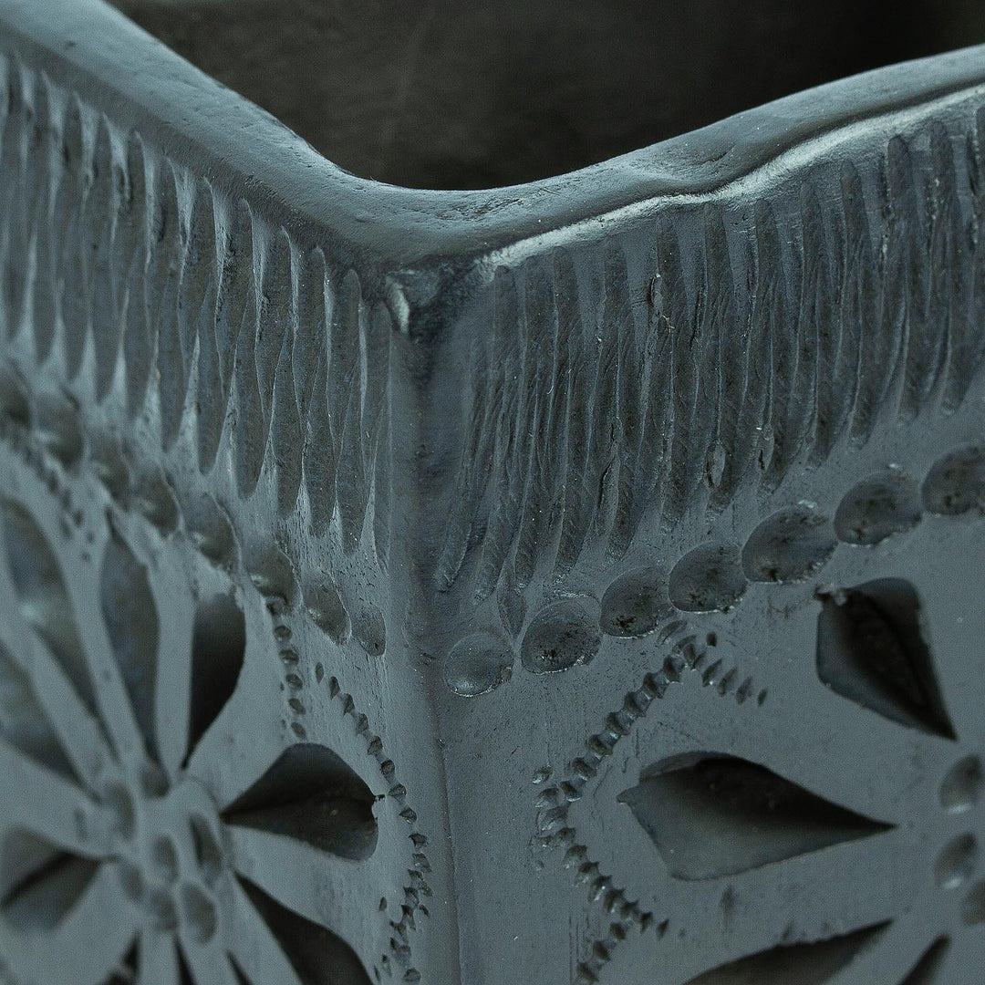 Barro Negro Black Ceramic Mini Flower Pot Handmade in Mexico - Square & Flower