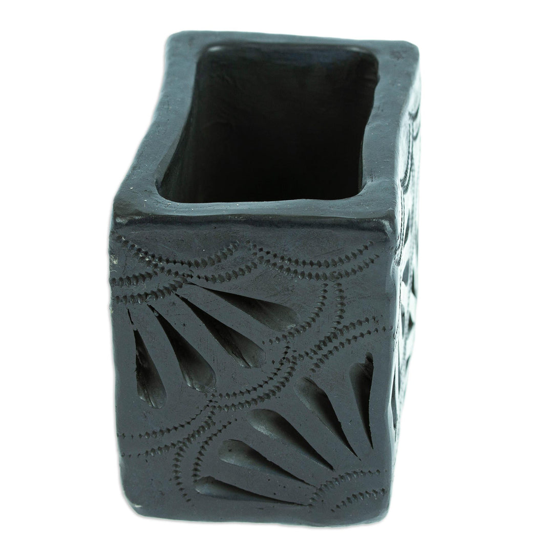 Barro Negro Black Ceramic Mini Flower Pot Handmade in Mexico - Square & Peacock Too
