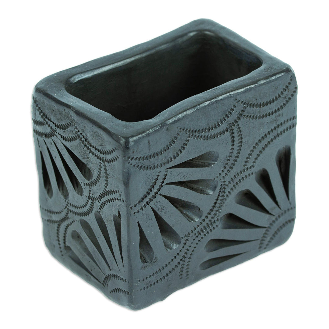 Barro Negro Black Ceramic Mini Flower Pot Handmade in Mexico - Square & Peacock Too