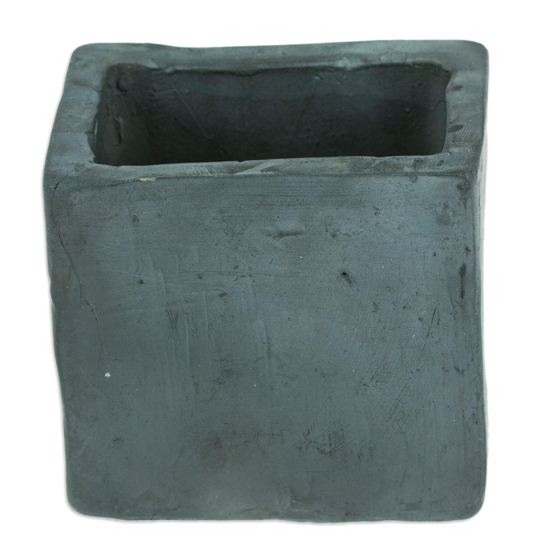 Mexican Handmade Barro Negro Black Ceramic Mini Flower Pot - Square & Smooth