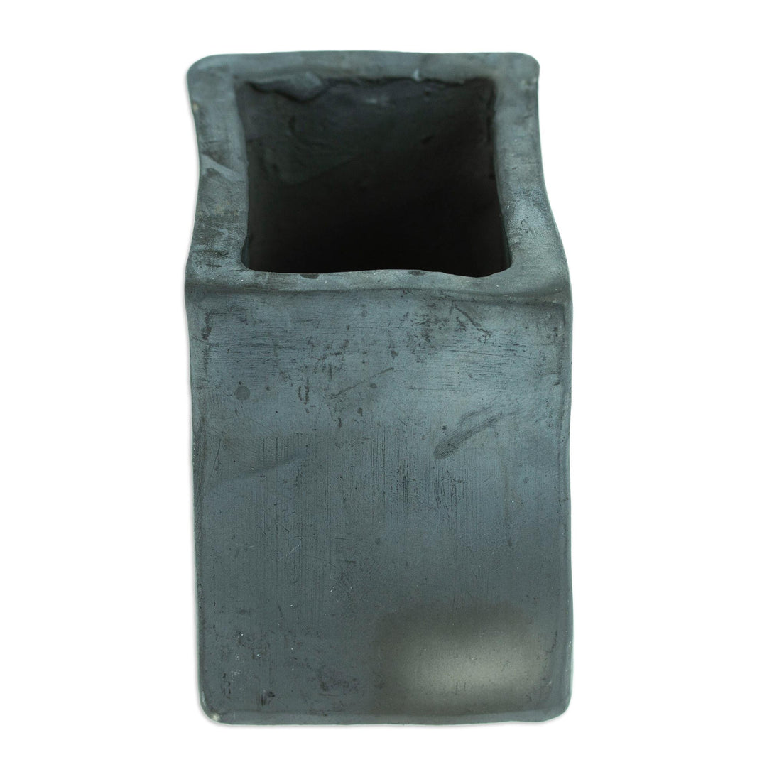 Mexican Handmade Barro Negro Black Ceramic Mini Flower Pot - Square & Smooth
