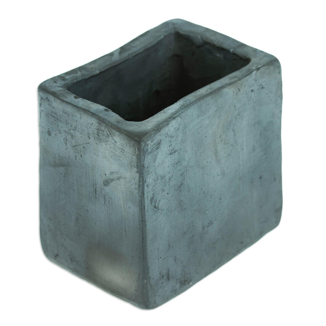 Mexican Handmade Barro Negro Black Ceramic Mini Flower Pot - Square & Smooth