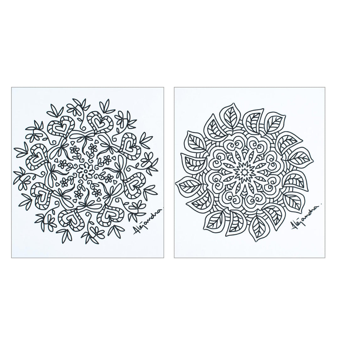 Mexican Mandala Coloring Postcards with Leaf Motifs (Pair) - Relaxing Leaves