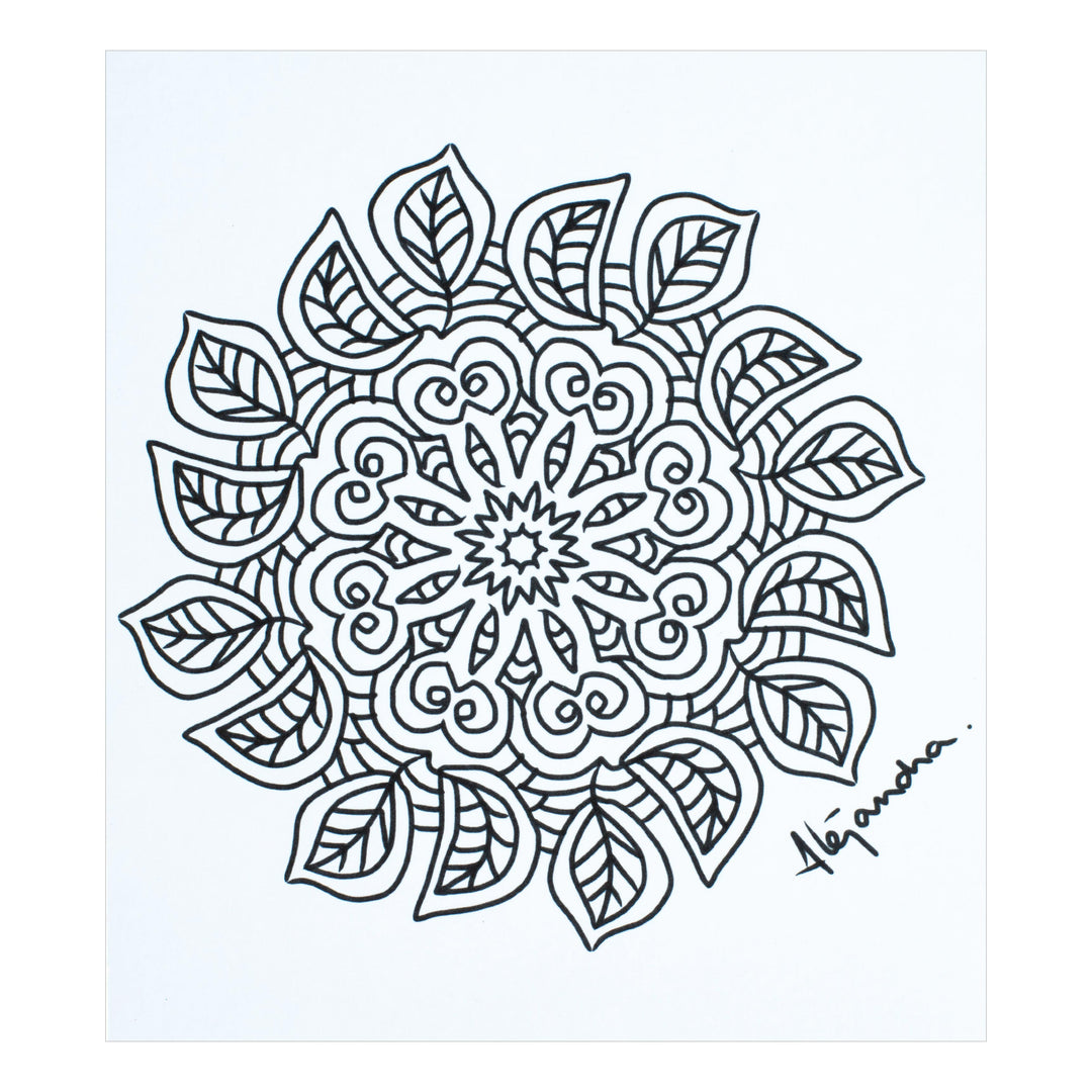 Mexican Mandala Coloring Postcards with Leaf Motifs (Pair) - Relaxing Leaves