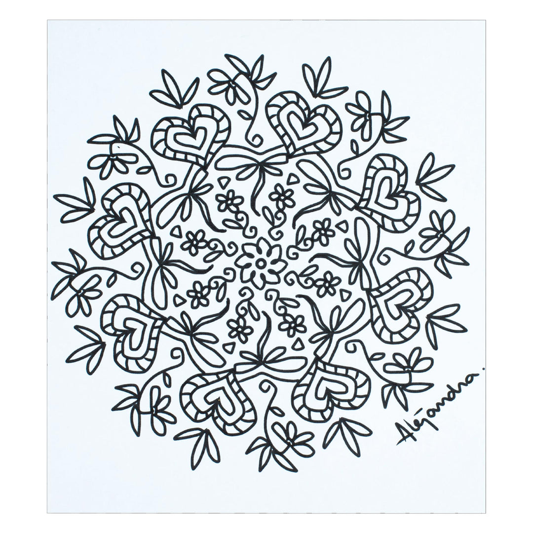 Mexican Mandala Coloring Postcards with Leaf Motifs (Pair) - Relaxing Leaves