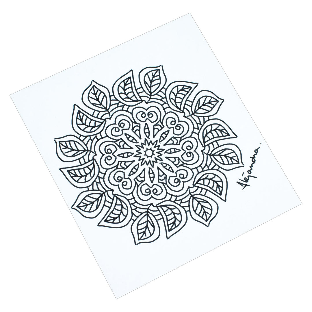 Mexican Mandala Coloring Postcards with Leaf Motifs (Pair) - Relaxing Leaves