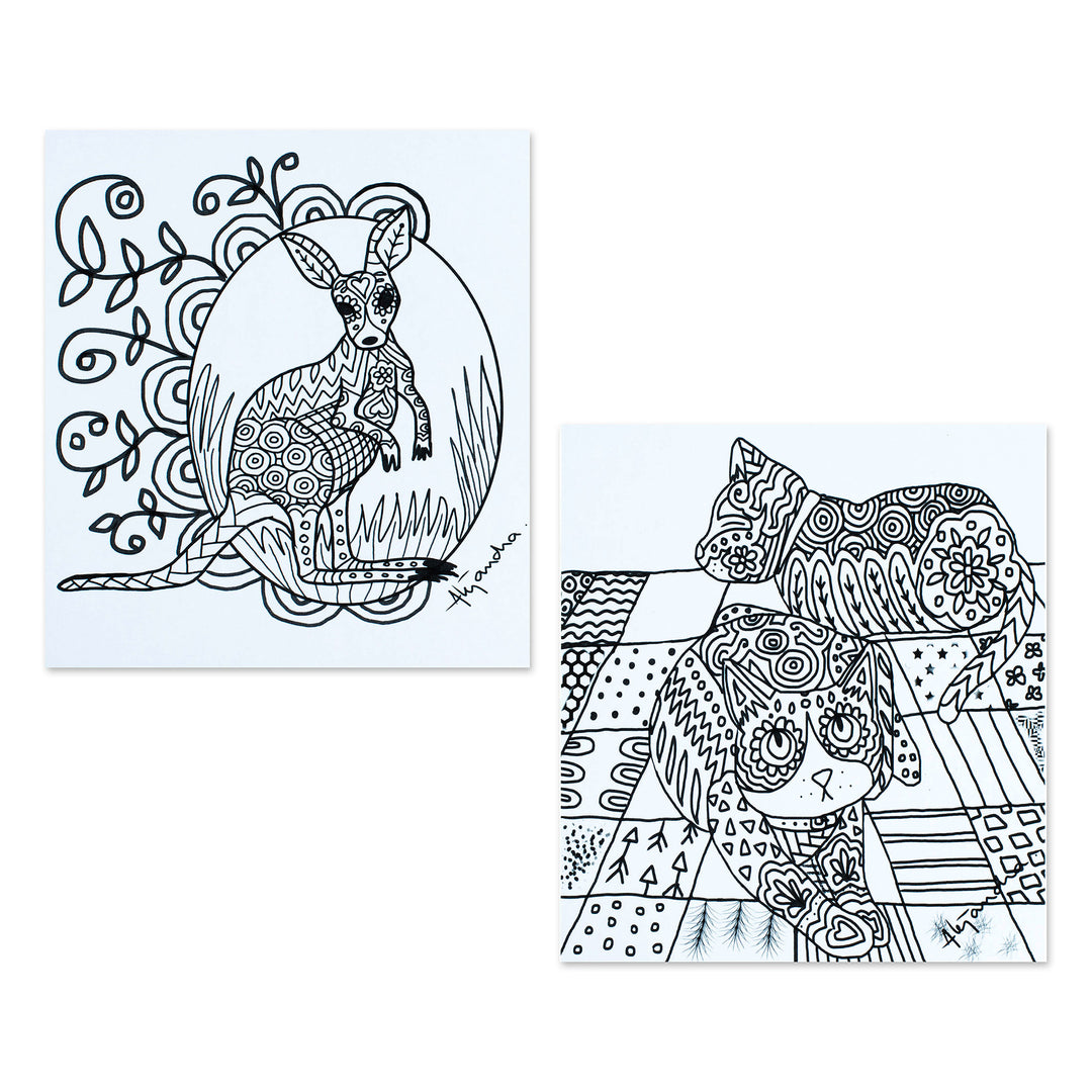 Mexican Animal Themed Coloring Postcards (Pair) - Merry Details