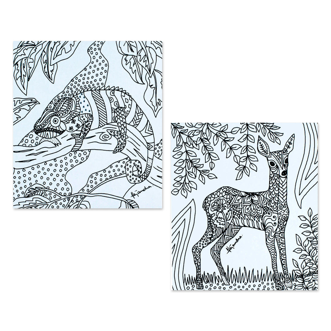 Mexican Wildlife Themed Coloring Postcards (Pair) - Nature's Emotion