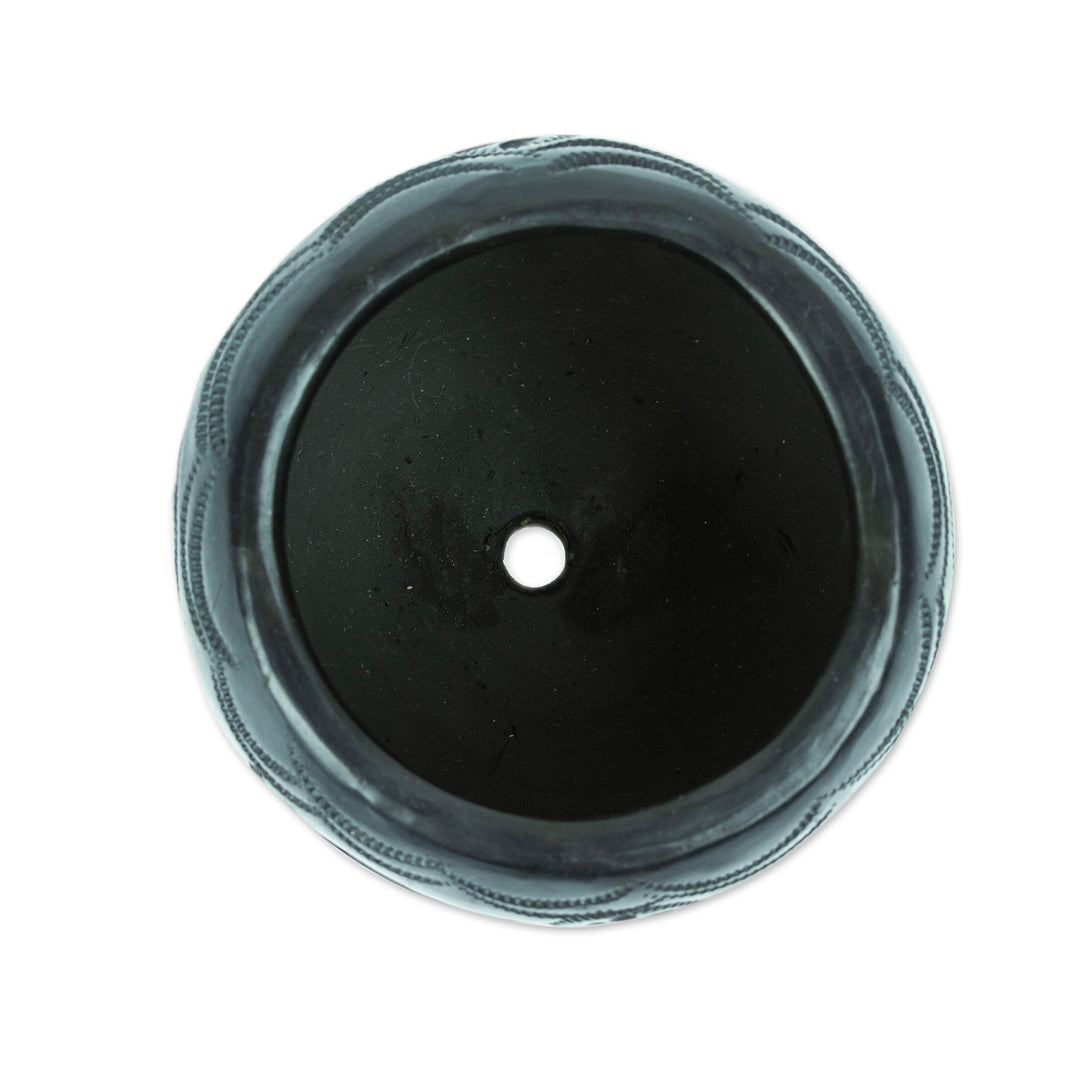 Handcrafted Barro Negro Flower Pot from Mexico - Traditional Bloom