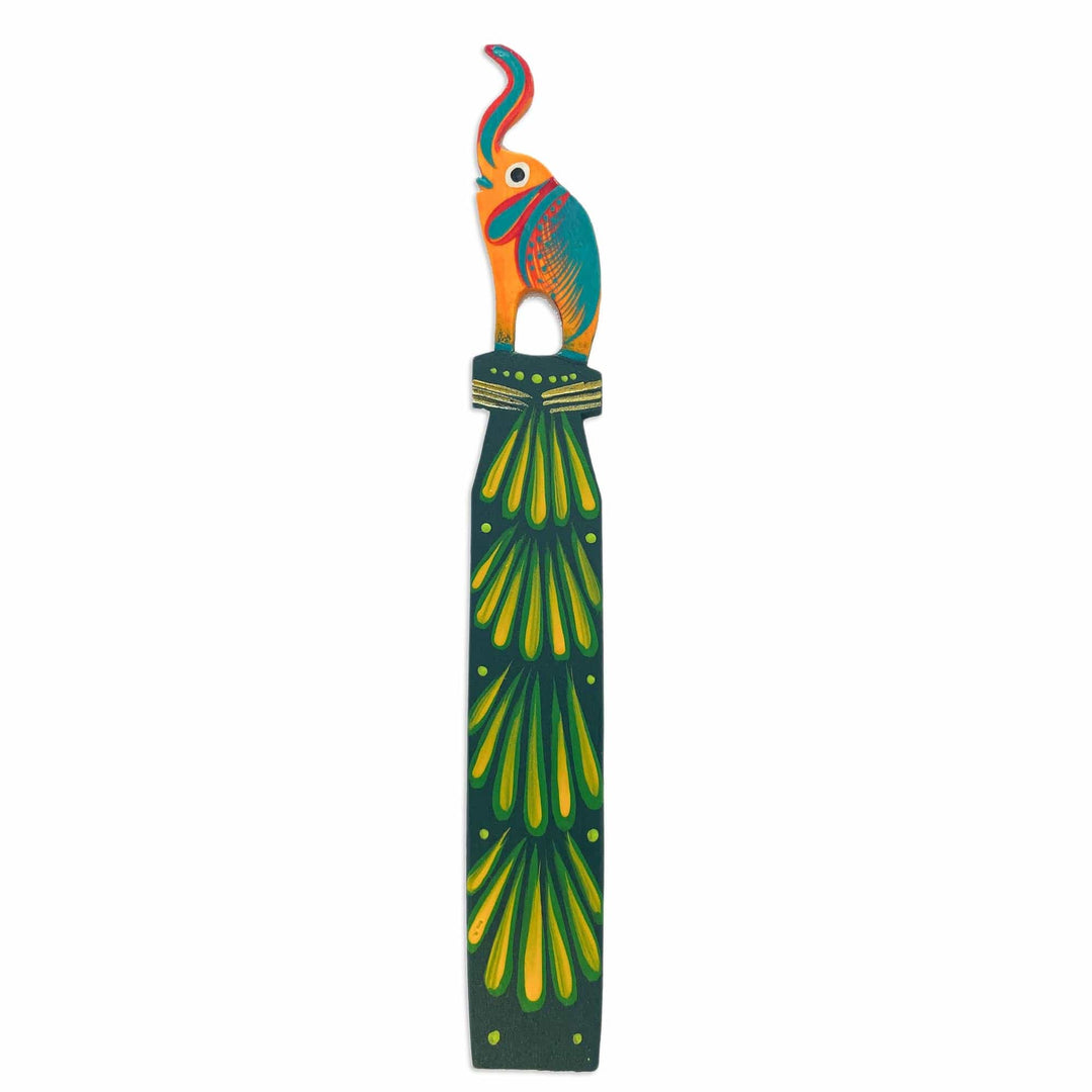 Mexican Artisan Carved Elephant-Themed Copal Wood Bookmark - Reading Elephant