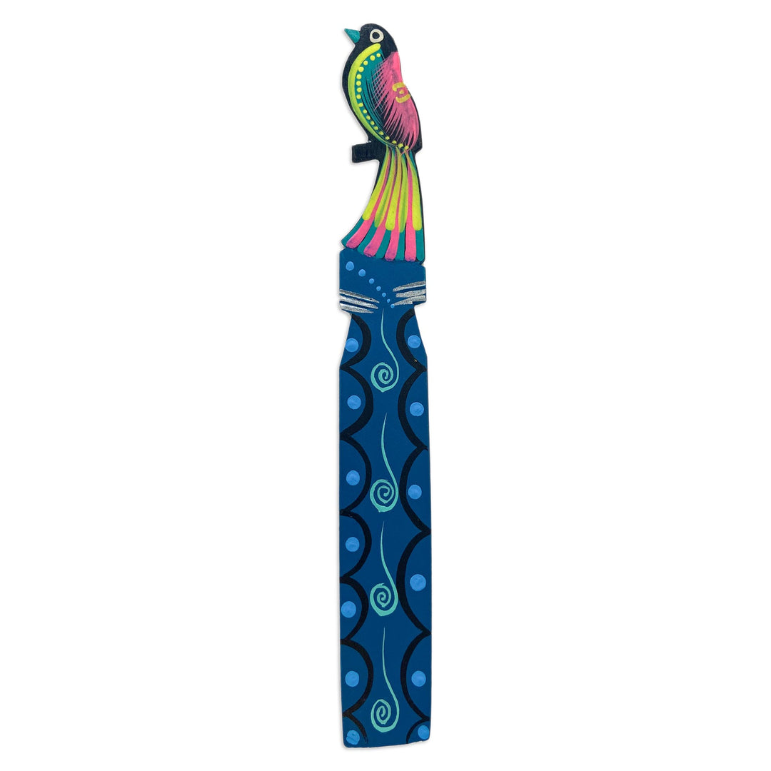 Handmade Mexican Copal Wood Bookmark with Tropical Bird - Reading Bird