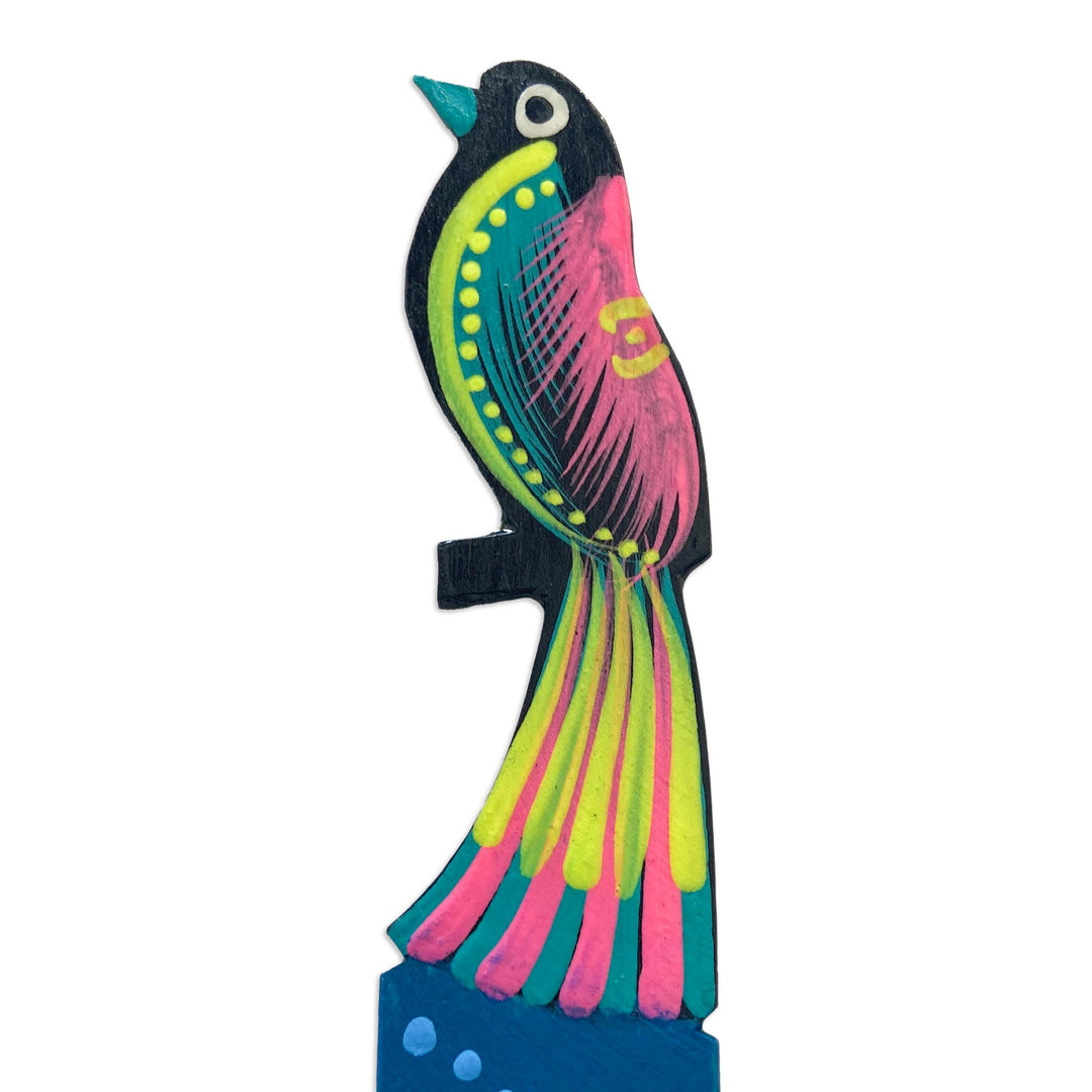 Handmade Mexican Copal Wood Bookmark with Tropical Bird - Reading Bird