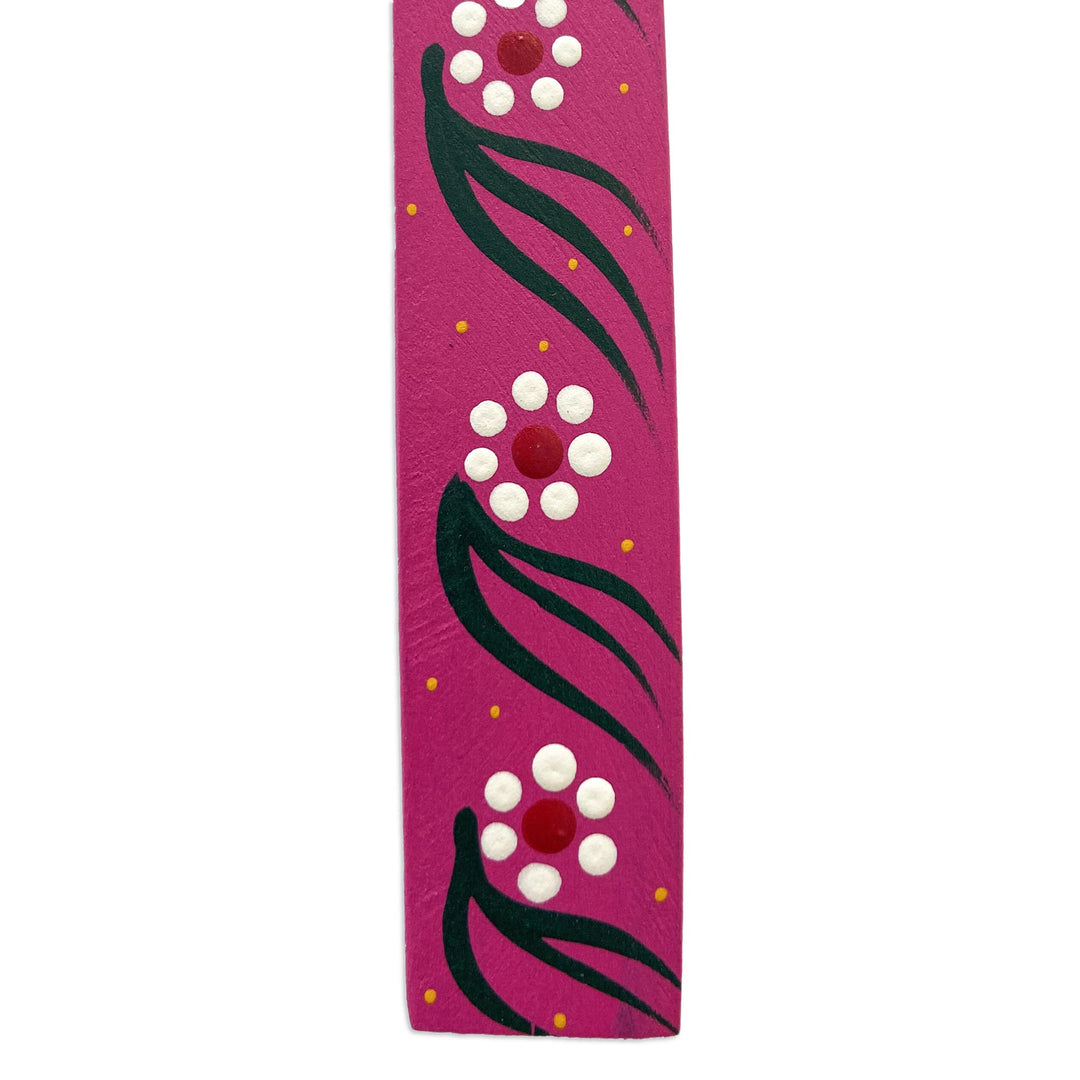 Handmade Floral Bird-Themed Copal Wood Bookmark from Mexico - Reading Hummingbird