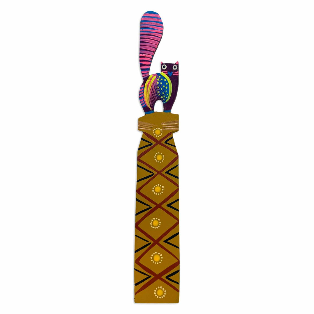 Feline-Themed Copal Wood Bookmark Artisan Carved in Mexico - Reading Feline